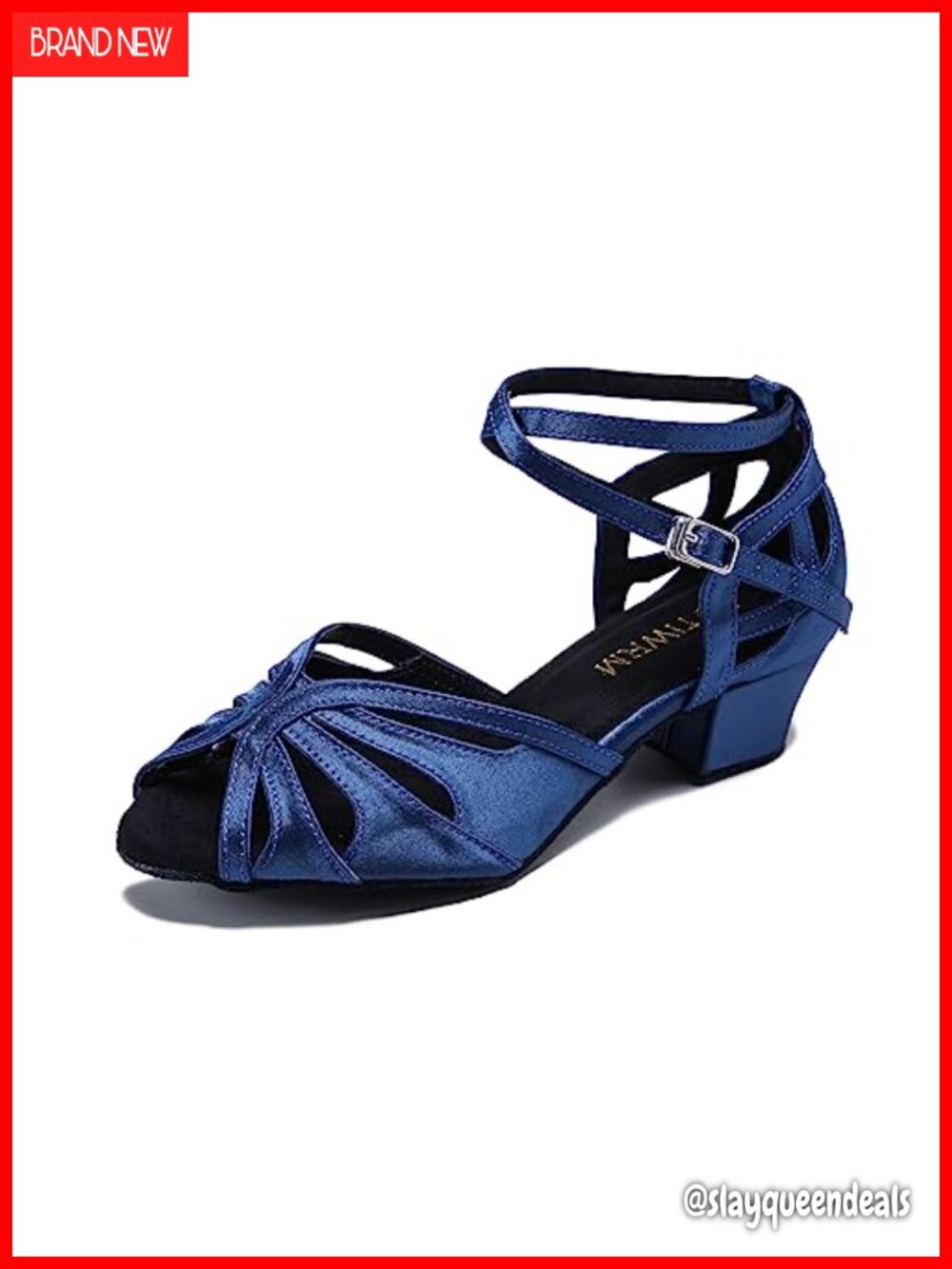 Low Heel Cuban Dance Shoes Satin Peep Toe Suede Sole Buckle Closure